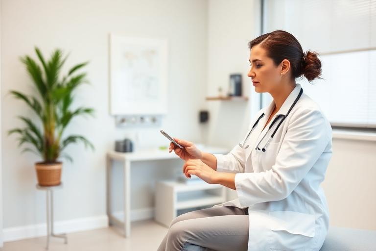 Profesional de la salud en una consulta clínica luminosa