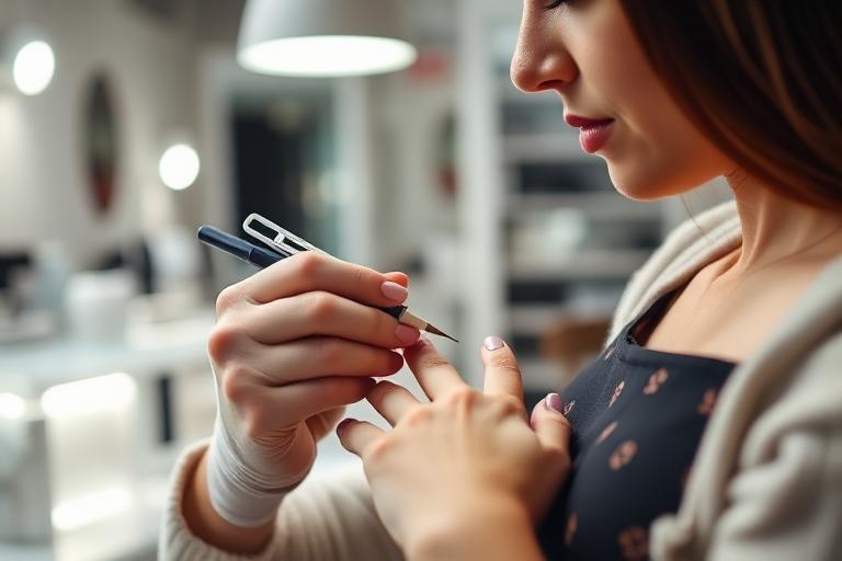 Manicurista trabajando las uñas de una clienta en un estudio de uñas